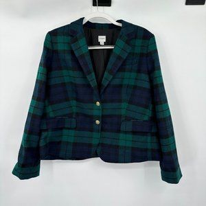 J Crew Womens Blazer 18 Black Green Plaid Tartan Schoolboy Blazer Jacket Preppy